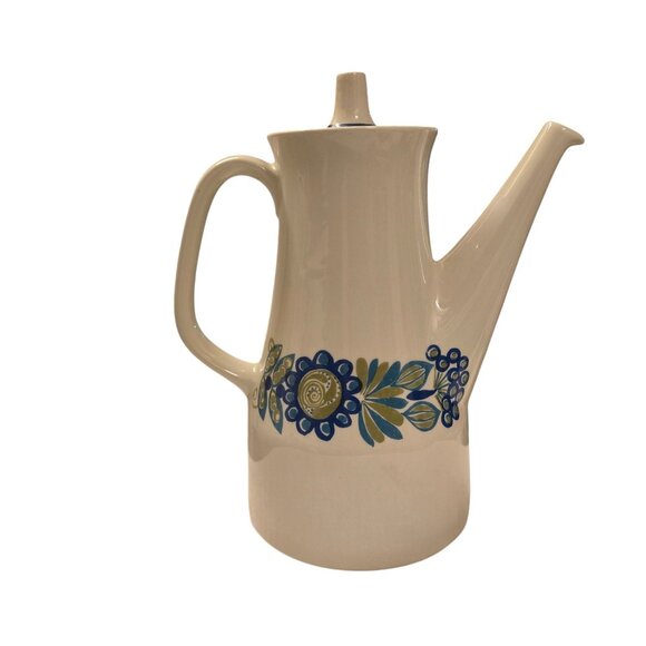 Mid Century Modern Ceramic Teapot Floral Design Figgjo Flint Blue Flowers - Picture 8 of 16